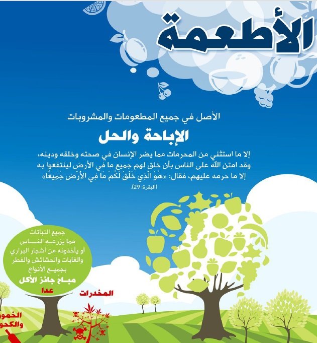 الاطعمة
يتحدث هذا الإنفوجرافيك عن الأطعمة في الإسلام مبيناً ما هو المباح منها وما هو المحرم. كما يتطرق إلى توضيح أحكام أكل الحيوانات وما يرتبط بها من ذكاة شرعية أو صيد.