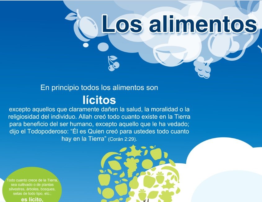 Los Alimentos
Esta infografía habla sobre la alimentación en el Islam explicando lo que está permitido y prohibido. De igual manera, explica las reglas que atañen al consumo de animales, su sacrificio o caza.