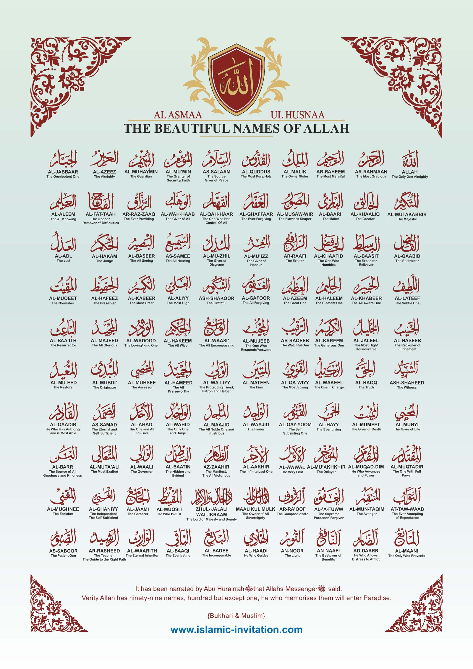 POSTER: THE BEAUTIFUL NAMES OF ALLAH