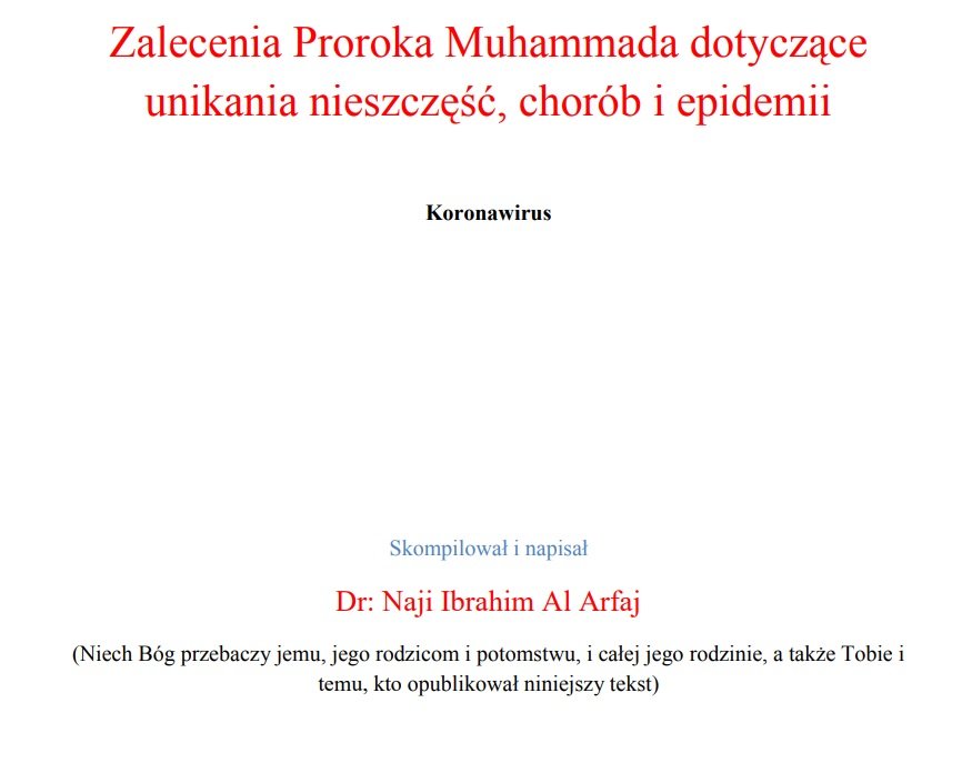 Zalecenia Proroka Muhammada dotyczące unikania nieszczęść, chorób i epidemii